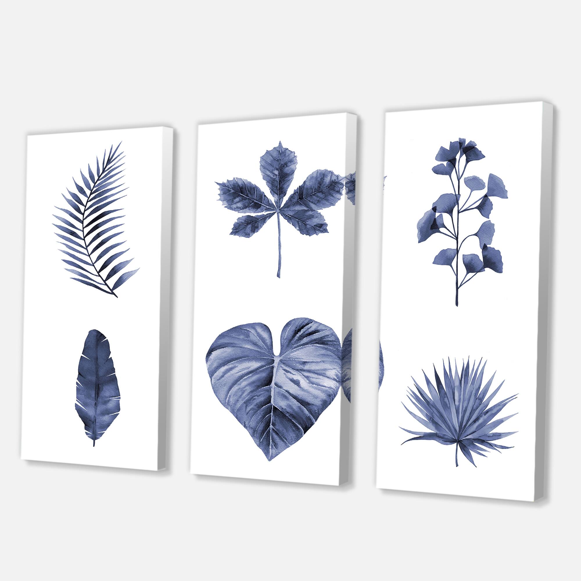 Designart - Abstract Blue Set Of Plant Leaves